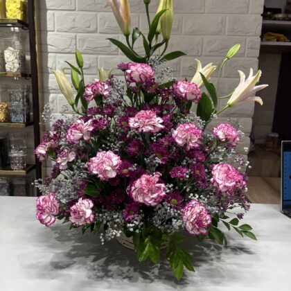 Purple Bloom Harmony – Elegant Floral Basket