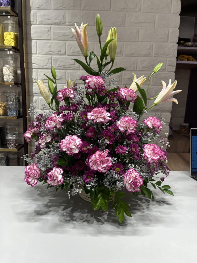 Purple Bloom Harmony – Elegant Floral Basket